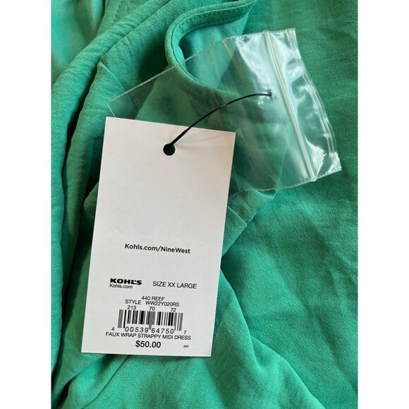 NWT Nine West Wrap Dress Teal Mint Green Midi Spaghetti Straps V-Neck Tie XXL‎ - Picture 11 of 16